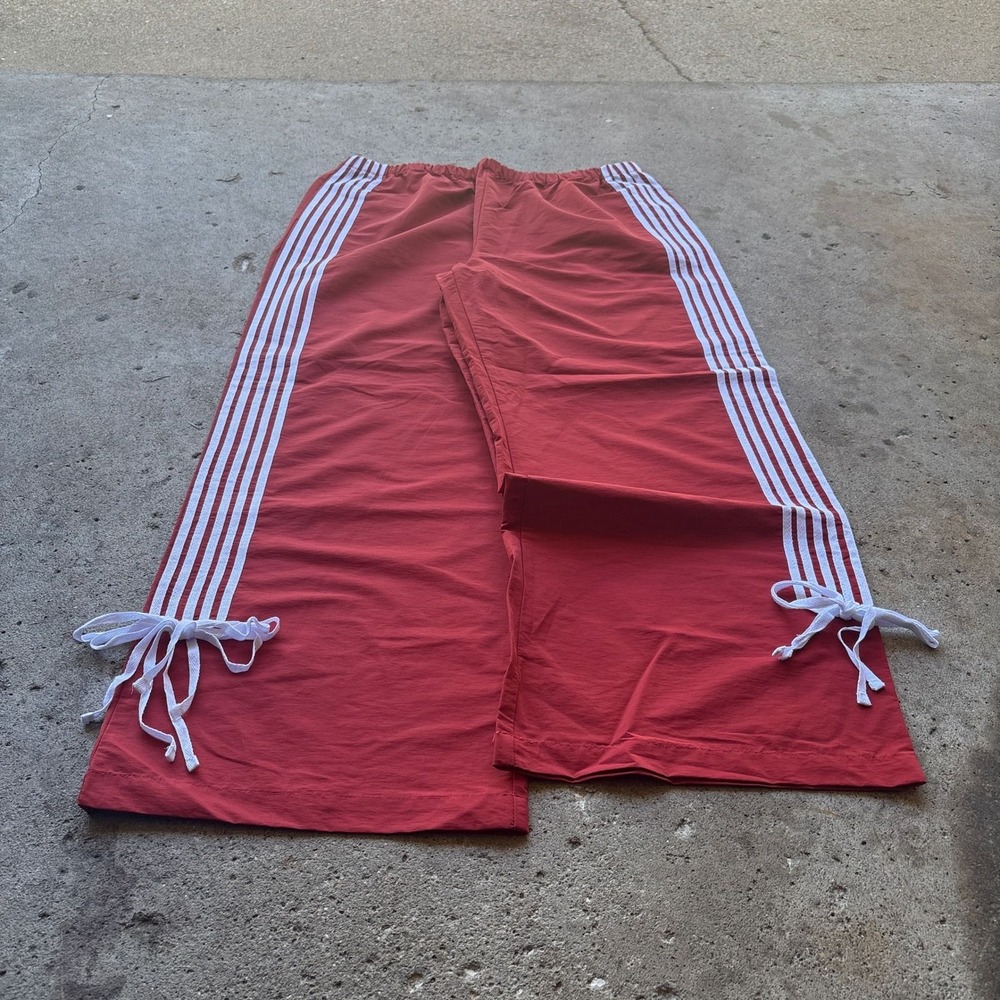 Cali 1850 Los Angeles Red Wide Leg Track Pants White Side Stripes Size XL